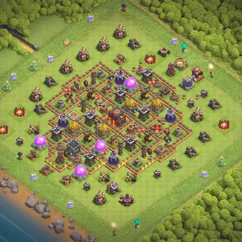 TH10 farming base layout with copy link for Clash of Clans resource protection, layout #172