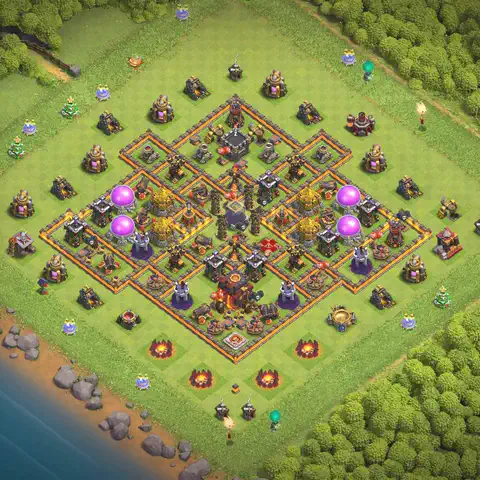 TH10 farming base layout with copy link for Clash of Clans resource protection, layout #173