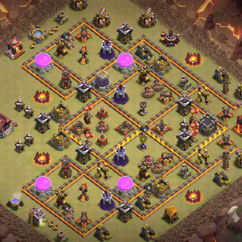 TH10 war defense base layout with copy link for Clash of Clans defense, layout #009