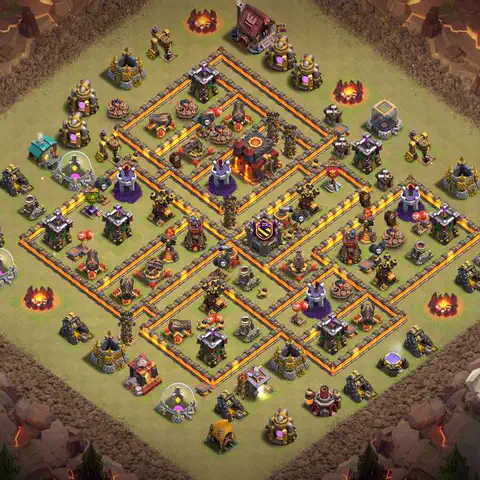 TH10 war defense base layout with copy link for Clash of Clans defense, layout #018