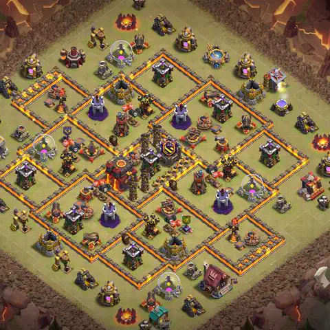 TH10 war defense base layout with copy link for Clash of Clans defense, layout #021