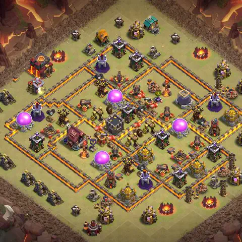 TH10 war defense base layout with copy link for Clash of Clans defense, layout #027