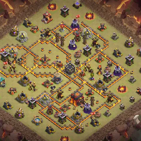 TH10 war defense base layout with copy link for Clash of Clans defense, layout #039