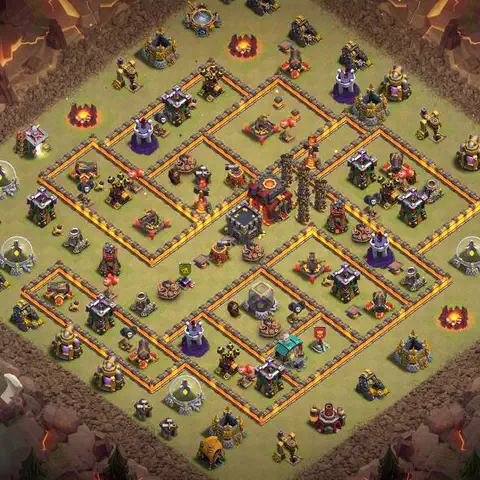TH10 war defense base layout with copy link for Clash of Clans defense, layout #042