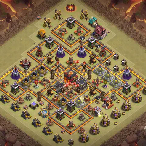 TH10 war defense base layout with copy link for Clash of Clans defense, layout #045