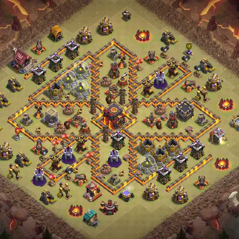 TH10 war defense base layout with copy link for Clash of Clans defense, layout #048
