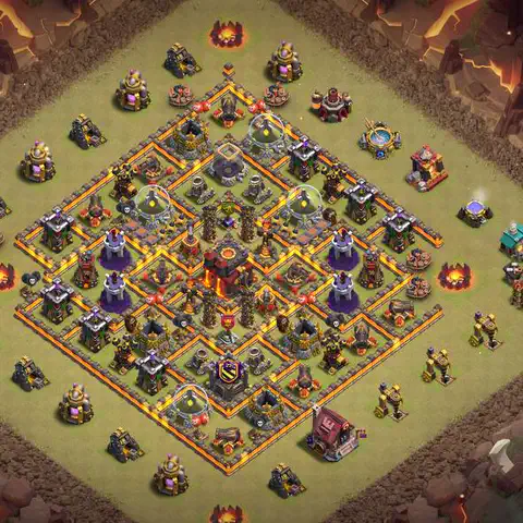 TH10 war defense base layout with copy link for Clash of Clans defense, layout #051