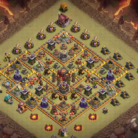 TH10 war defense base layout with copy link for Clash of Clans defense, layout #054
