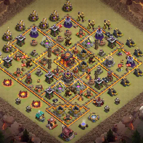 TH10 war defense base layout with copy link for Clash of Clans defense, layout #057
