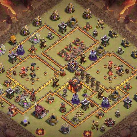 TH10 war defense base layout with copy link for Clash of Clans defense, layout #060