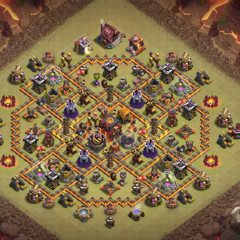 TH10 war defense base layout with copy link for Clash of Clans defense, layout #063