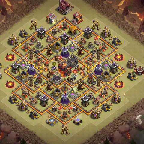 TH10 war defense base layout with copy link for Clash of Clans defense, layout #066