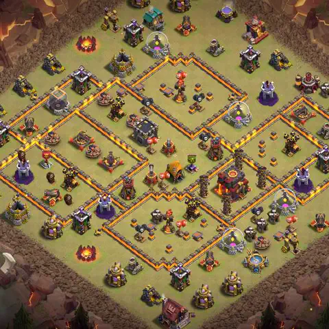 TH10 war defense base layout with copy link for Clash of Clans defense, layout #069
