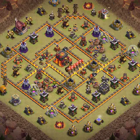 TH10 war defense base layout with copy link for Clash of Clans defense, layout #072