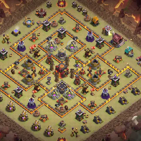 TH10 war defense base layout with copy link for Clash of Clans defense, layout #075