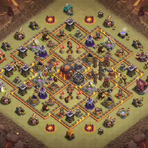 TH10 war defense base layout with copy link for Clash of Clans defense, layout #087