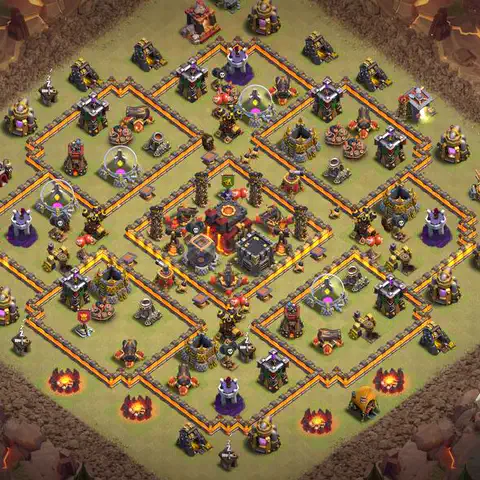TH10 war defense base layout with copy link for Clash of Clans defense, layout #090