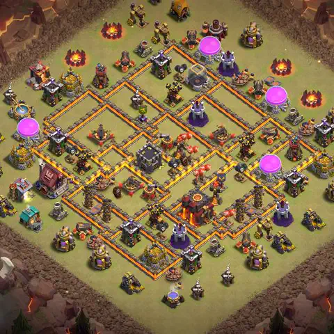 TH10 war defense base layout with copy link for Clash of Clans defense, layout #096