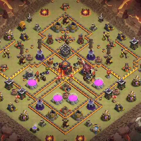 TH10 war defense base layout with copy link for Clash of Clans defense, layout #099