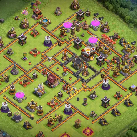 TH11 farming base layout with copy link for Clash of Clans resource protection, layout #002