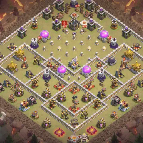 TH11 anti air war defense base layout #057