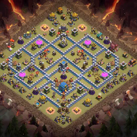 TH12 war anti 3 star base layout with copy link for Clash of Clans CWL defense, layout #107
