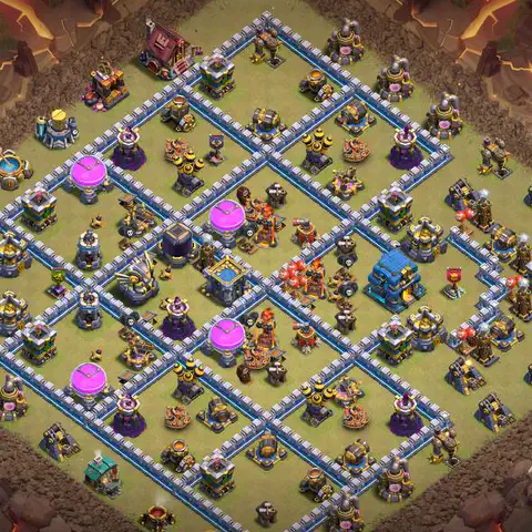 TH12 war CWL base layout with copy link for Clash of Clans anti 3 star defense, layout #076