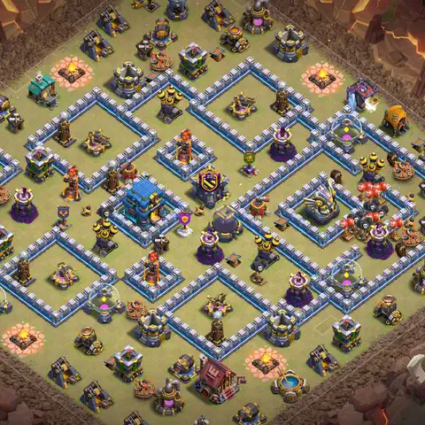 TH12 war defense base layout with copy link for Clash of Clans CWL anti 3 star, layout #015