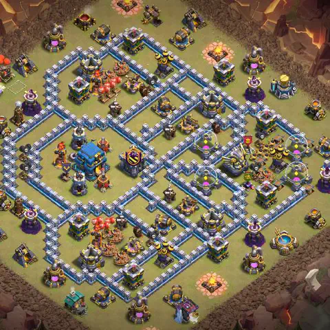 TH12 war defense base layout with copy link for Clash of Clans CWL anti 3 star, layout #018