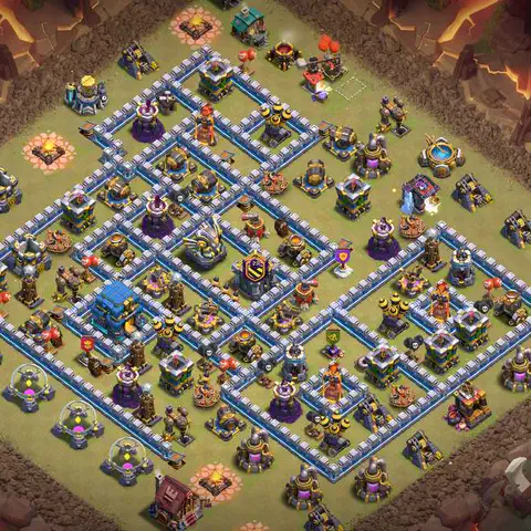 TH12 war defense base layout with copy link for Clash of Clans CWL anti 3 star, layout #030