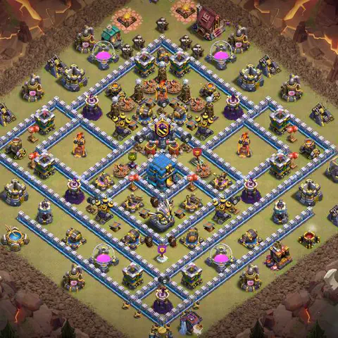 TH12 war defense base layout with copy link for Clash of Clans CWL anti 3 star, layout #051