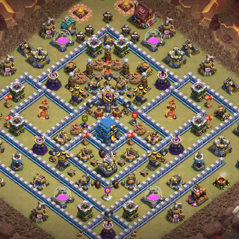 TH12 war defense base layout with copy link for Clash of Clans CWL anti 3 star, layout #054