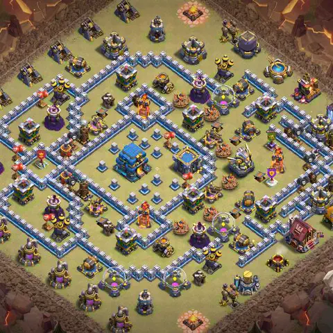 TH12 war defense base layout with copy link for Clash of Clans CWL anti 3 star, layout #063