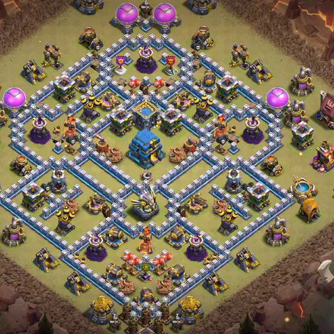 TH12 war defense base layout with copy link for Clash of Clans CWL anti 3 star, layout #075