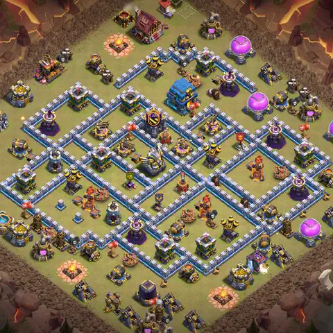 TH12 war defense base layout with copy link for Clash of Clans CWL anti 3 star, layout #087