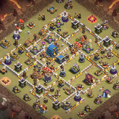TH12 war defense base layout with copy link for Clash of Clans CWL anti 3 star, layout #096