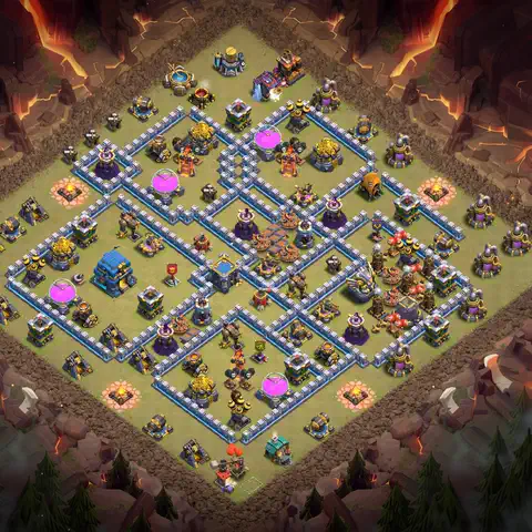 TH12 war defense base layout with copy link for Clash of Clans CWL anti 3 star, layout #105