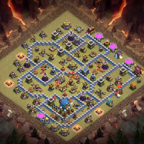 TH12 war defense base layout with copy link for Clash of Clans CWL anti 3 star, layout #108