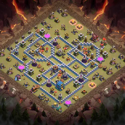 TH12 war defense base layout with copy link for Clash of Clans CWL anti 3 star, layout #111