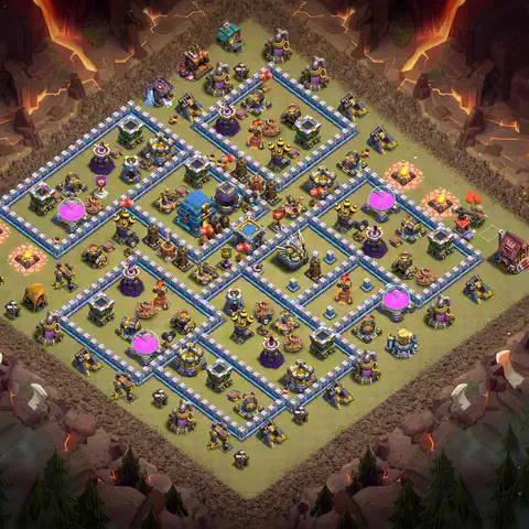 TH12 war defense base layout with copy link for Clash of Clans CWL anti 3 star, layout #114
