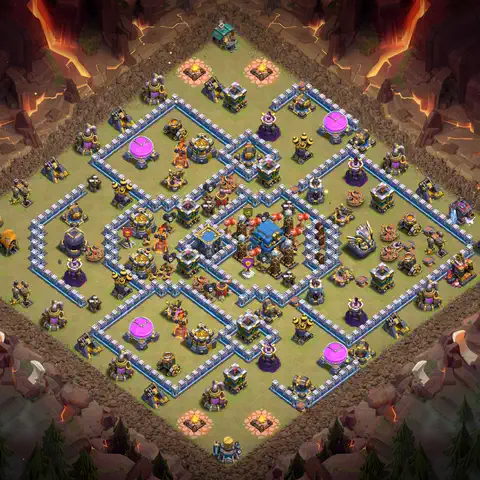 TH12 war defense base layout with copy link for Clash of Clans CWL anti 3 star, layout #117