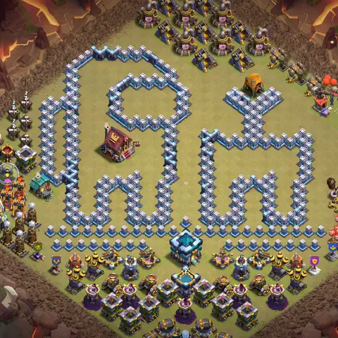 TH13 war CWL base layout with copy link for Clash of Clans anti 3 star defense, layout #025