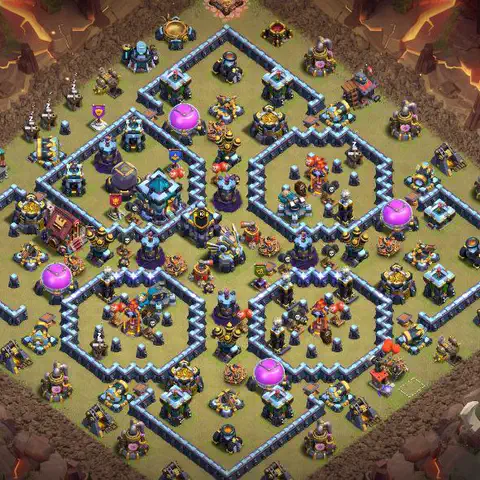 TH13 war defense base layout with copy link for Clash of Clans CWL anti 3 star, layout #009
