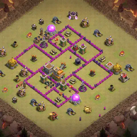TH7 war Anti 3-Star base layout with copy link for Clash of Clans, layout #038