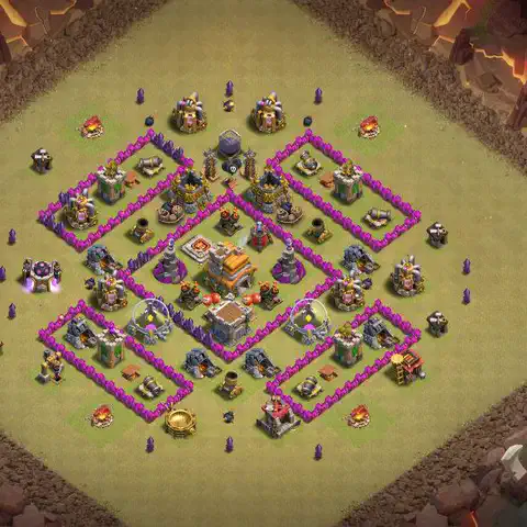 TH7 war Anti 3-Star base layout with copy link for Clash of Clans, layout #041