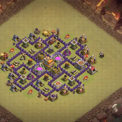 TH7 war Anti 3-Star base layout with copy link for Clash of Clans, layout #074