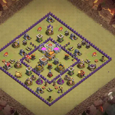 TH7 war Anti 3-Star base layout with copy link for Clash of Clans, layout #077