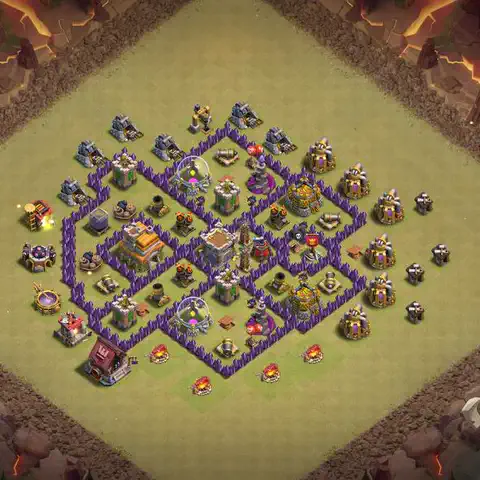 TH7 war Anti 3-Star base layout with copy link for Clash of Clans, layout #197
