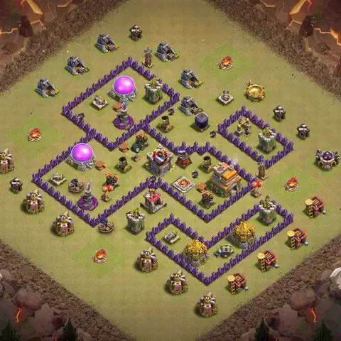 TH7 war Defense base layout with copy link for Clash of Clans, layout #003