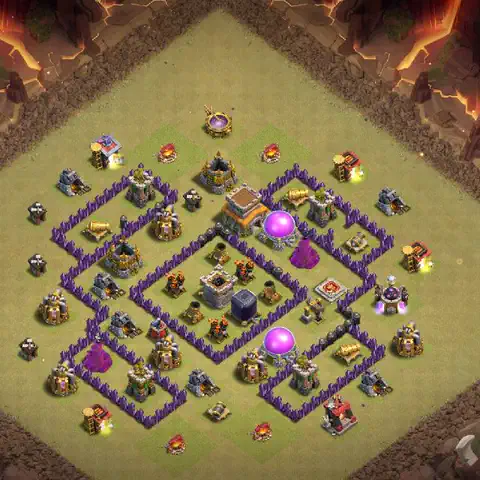 TH7 war Defense base layout with copy link for Clash of Clans, layout #006